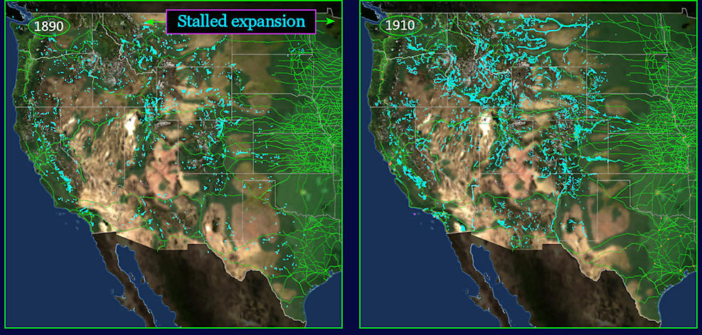 Irrigation and stalled expansion, 1910 map